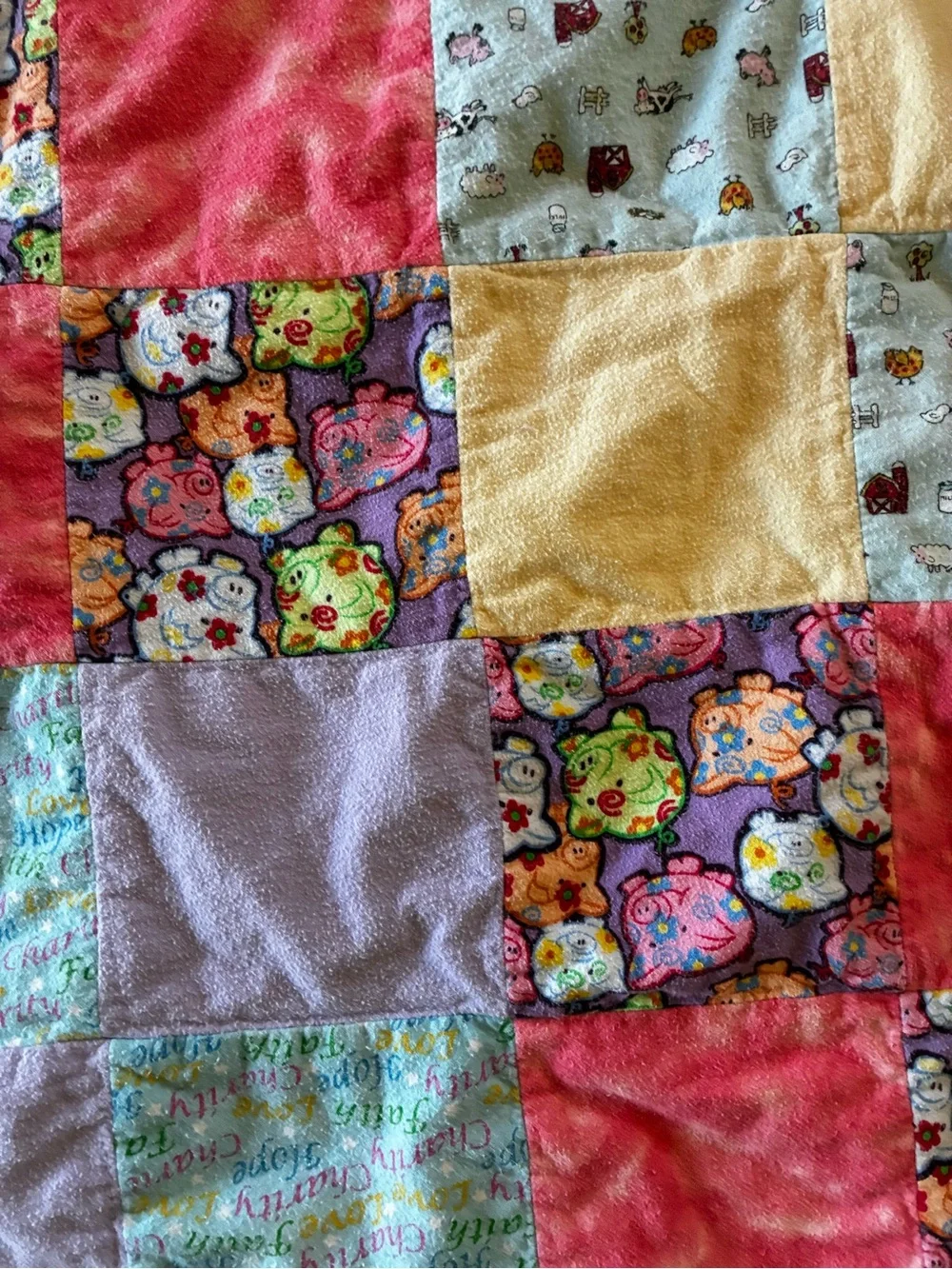 Handmade Charlotte’s Web Inspired Rag Quilt Throw 59x63 Pastel - Stain